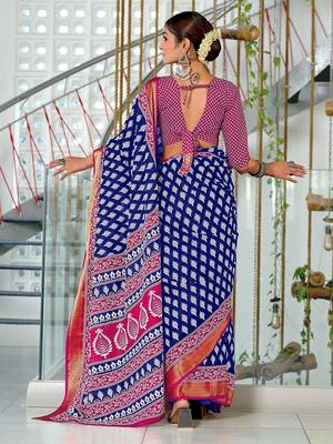 Hand block print with hevay zari bodar sarees 4