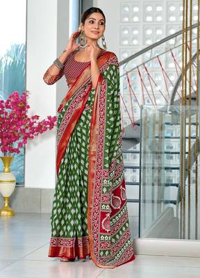 Hand block print with hevay zari bodar sarees 1