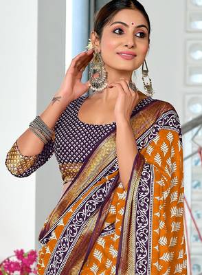 Hand block print with hevay zari bodar sarees 2