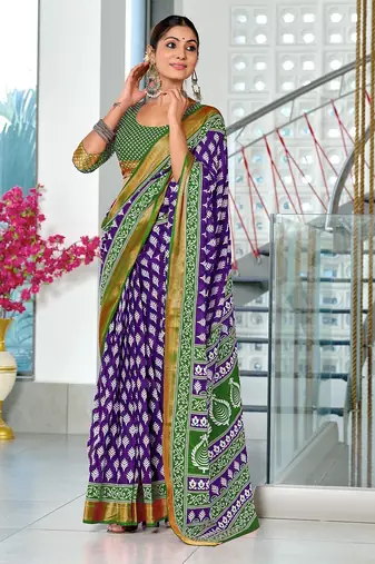 Hand block print with hevay zari bodar sarees