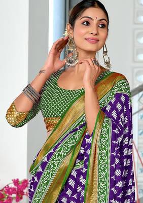 Hand block print with hevay zari bodar sarees 2