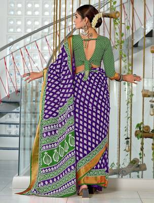 Hand block print with hevay zari bodar sarees 4
