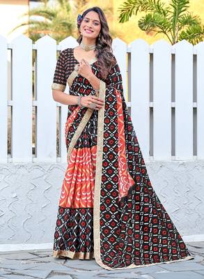 Ikkat print sarees with heavy embroidery less bodar 1