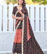 Ikkat print sarees with heavy embroidery less bodar