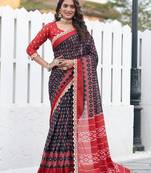 Ikkat print sarees with heavy embroidery less bodar