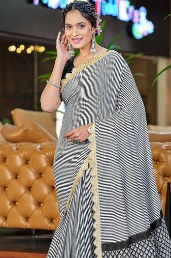 Office wear print sarees with heavy embroidery less bodar