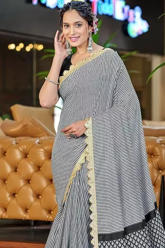 Office wear print sarees with heavy embroidery less bodar