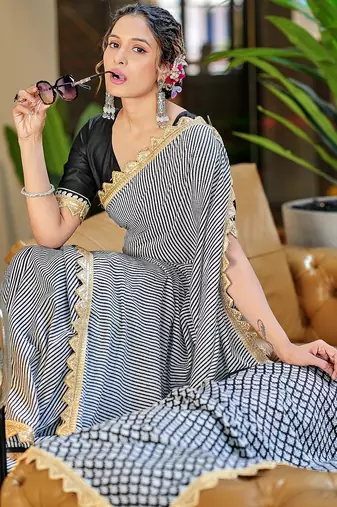 Office wear print sarees with heavy embroidery less bodar