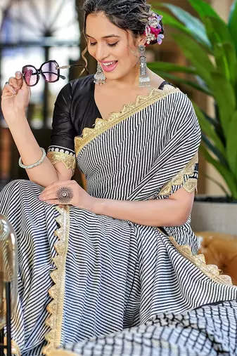 Office wear print sarees with heavy embroidery less bodar