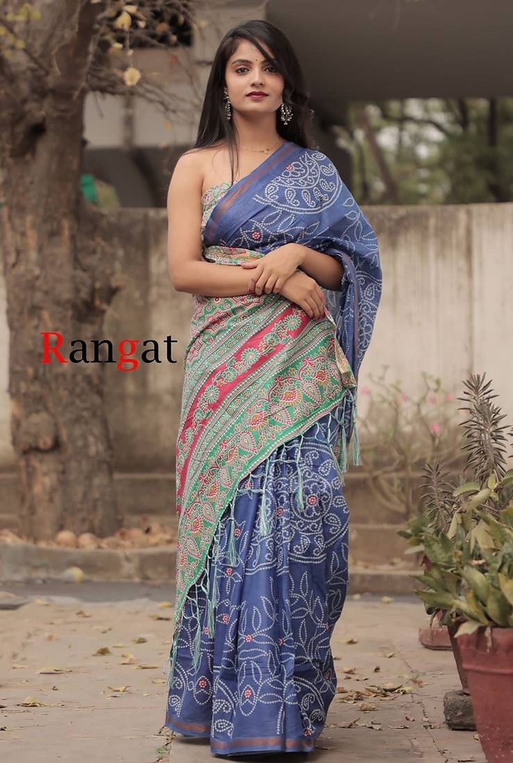 Pure cotton bandhani and ajrak block print sarees