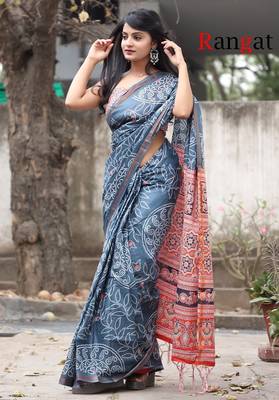 Pure cotton bandhani and ajrak block print sarees 1