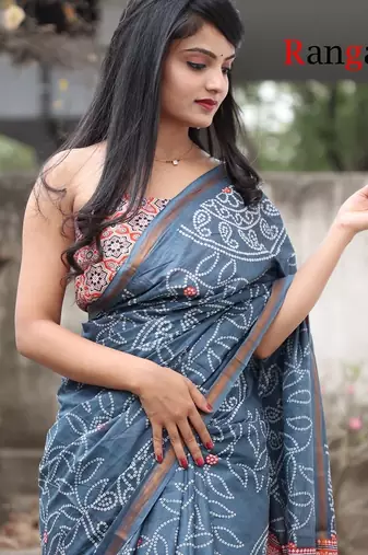 Pure cotton bandhani and ajrak block print sarees