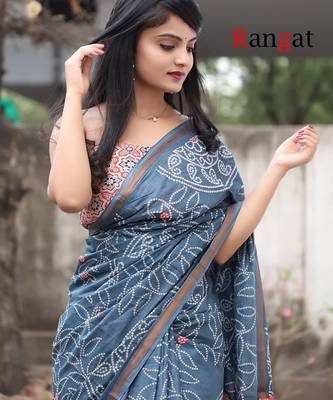 Pure cotton bandhani and ajrak block print sarees 5