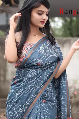 Pure cotton bandhani and ajrak block print sarees