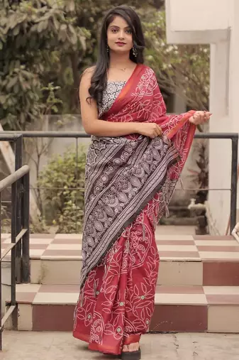 Pure cotton bandhani and ajrak block print sarees