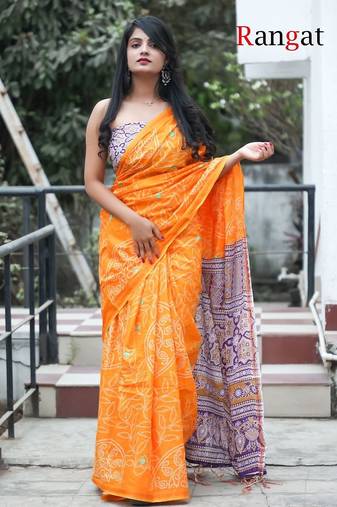 Pure cotton bandhani and ajrak block print sarees