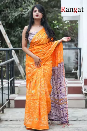 Pure cotton bandhani and ajrak block print sarees