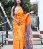 Pure cotton bandhani and ajrak block print sarees