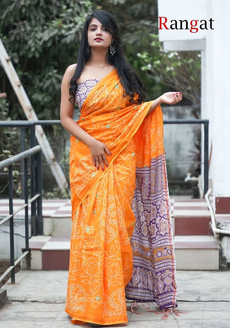 Pure cotton bandhani and ajrak block print sarees