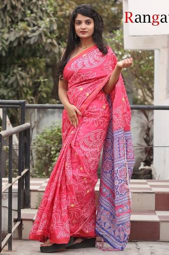 Pure cotton bandhani and ajrak block print sarees