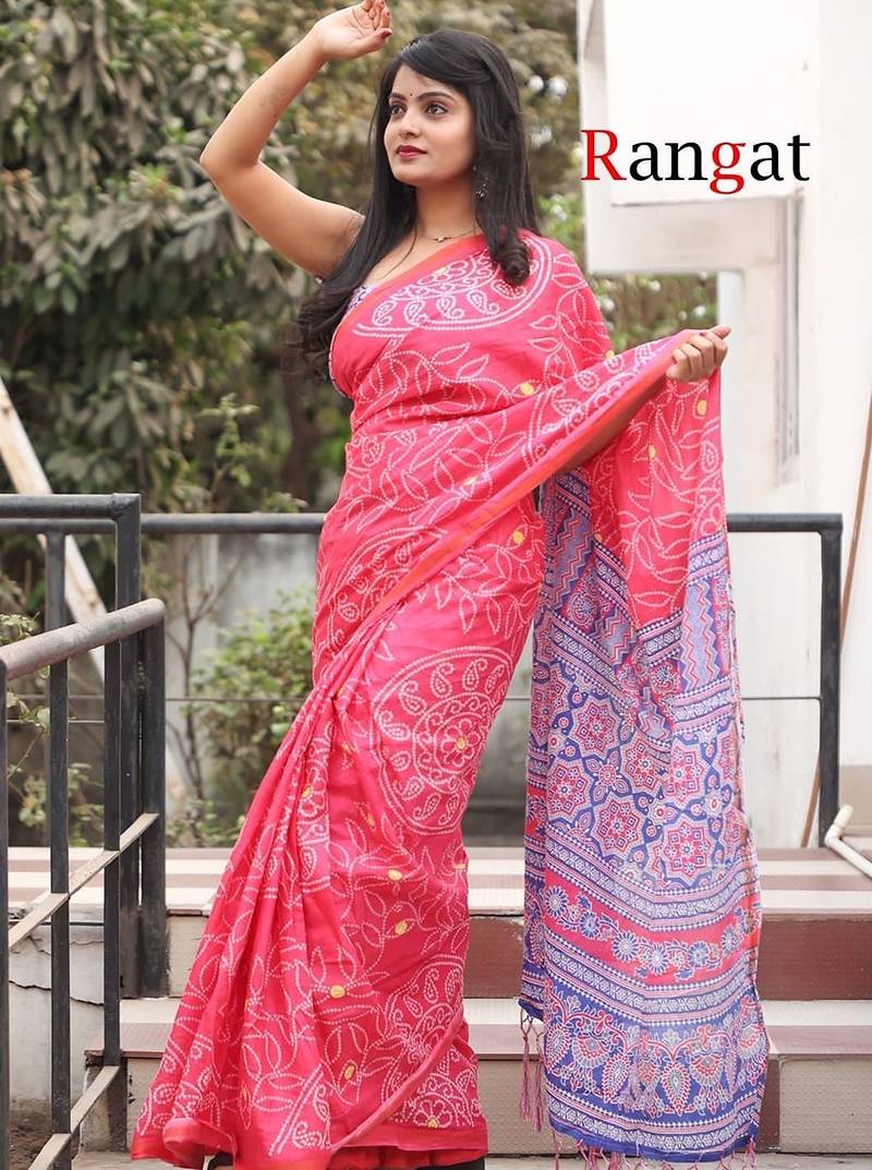 Pure cotton bandhani and ajrak block print sarees