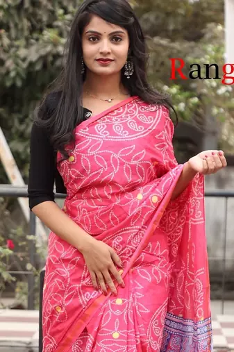 Pure cotton bandhani and ajrak block print sarees