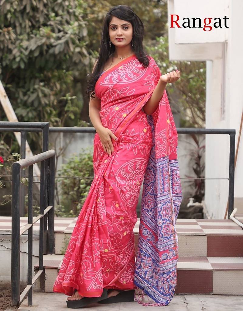 Pure cotton bandhani and ajrak block print sarees