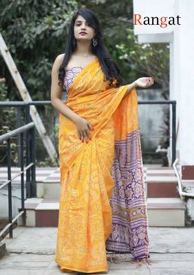 Pure cotton bandhani and ajrak block print sarees 2