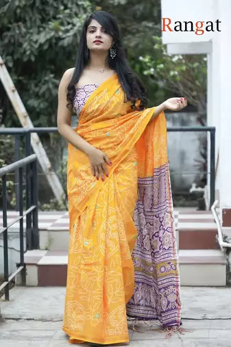 Pure cotton bandhani and ajrak block print sarees