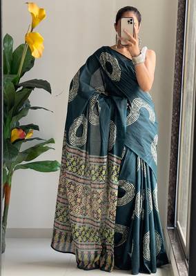 Buti hand block print with hevay zari bodar sarees 4
