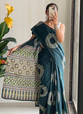 Buti hand block print with hevay zari bodar sarees 5