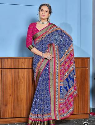 Buti hand block print with hevay zari bodar sarees 1