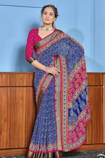 Buti hand block print with hevay zari bodar sarees