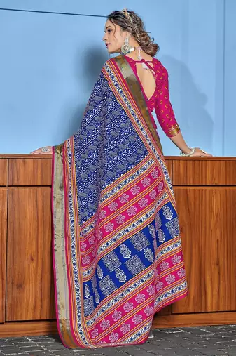 Buti hand block print with hevay zari bodar sarees