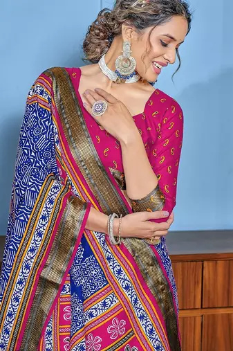 Buti hand block print with hevay zari bodar sarees