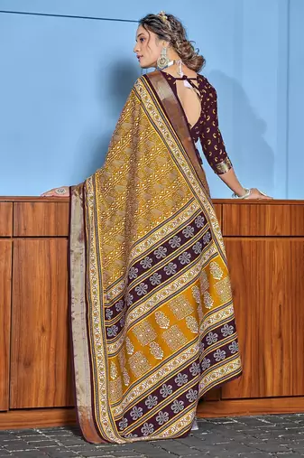 Buti hand block print with hevay zari bodar sarees