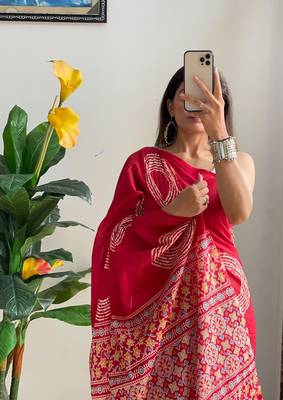 Buti hand block print with hevay zari bodar sarees 5
