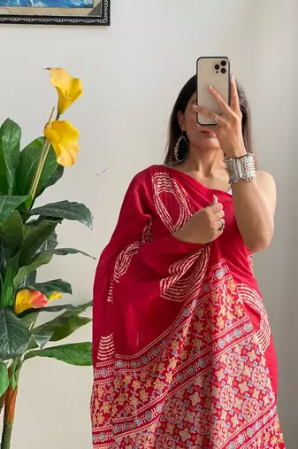 Buti hand block print with hevay zari bodar sarees