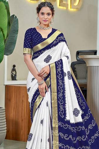 Buti hand block print with hevay zari bodar sarees