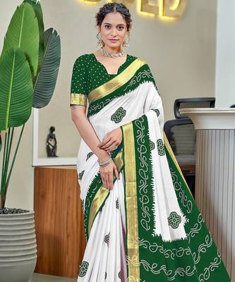 Buti hand block print with hevay zari bodar sarees 1