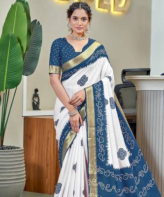 Buti hand block print with hevay zari bodar sarees 1