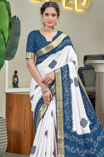 Buti hand block print with hevay zari bodar sarees