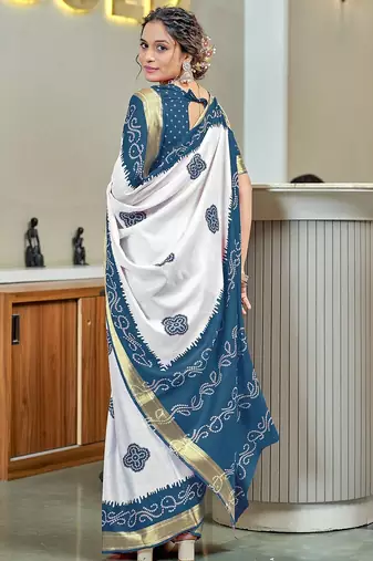 Buti hand block print with hevay zari bodar sarees