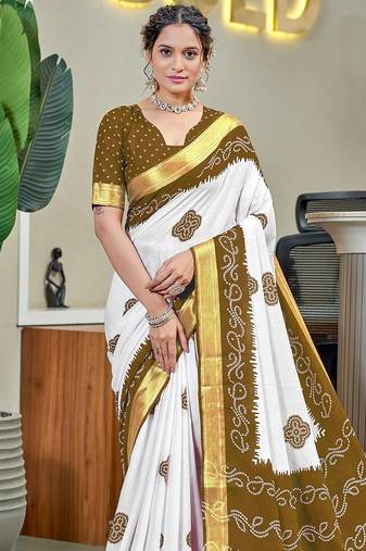 Buti hand block print with hevay zari bodar sarees