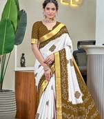 Buti hand block print with hevay zari bodar sarees