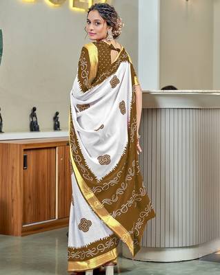 Buti hand block print with hevay zari bodar sarees 2
