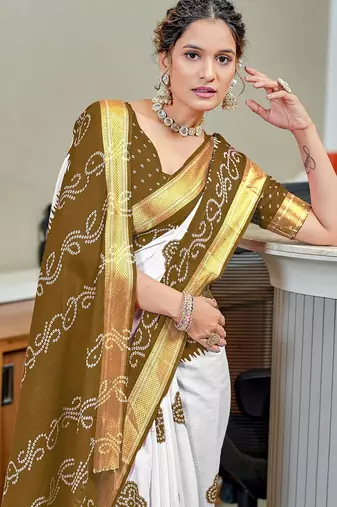 Buti hand block print with hevay zari bodar sarees