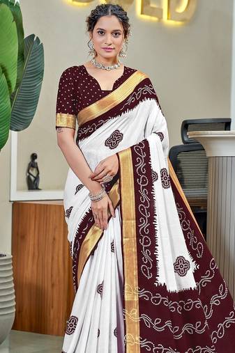 Buti hand block print with hevay zari bodar sarees