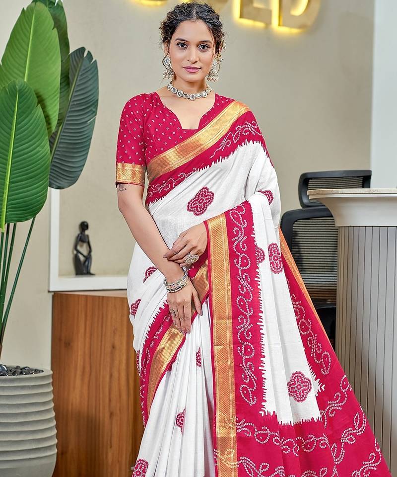 Buti hand block print with hevay zari bodar sarees