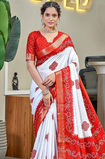 Buti hand block print with hevay zari bodar sarees